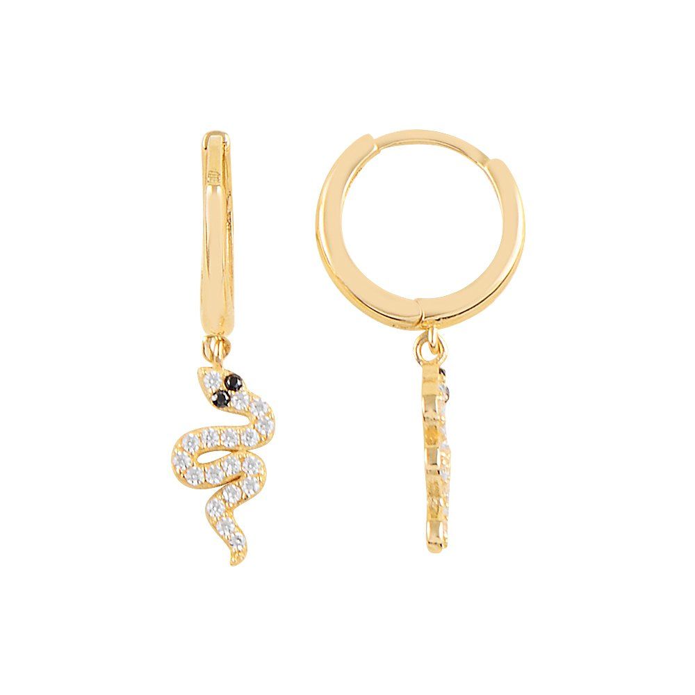 Taşlı Yılan Altın Tasarım Küpe