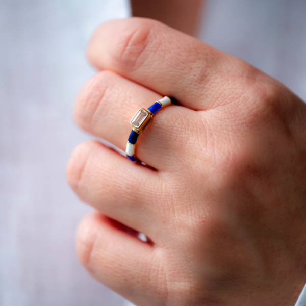 Lacivert&Beyaz Mineli Yüzük