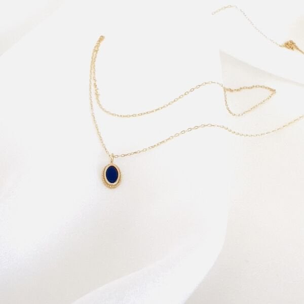 Lacivert Vintage Altın Kolye