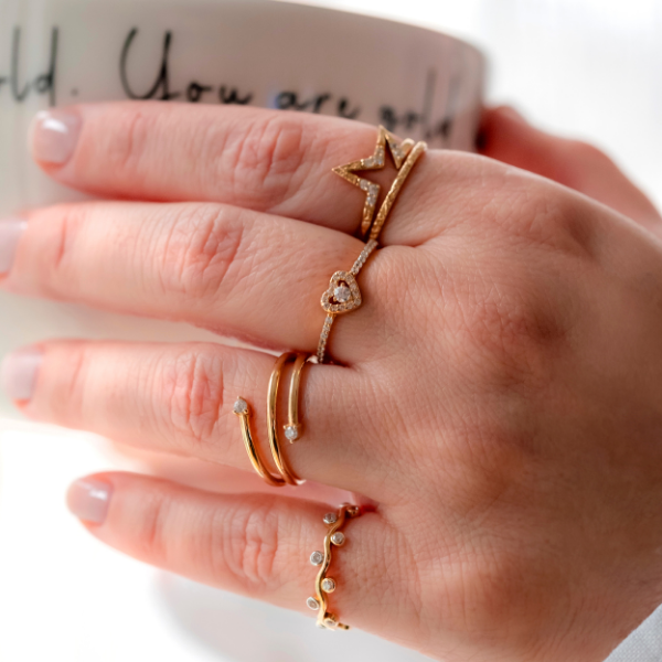 Taşlı Minimal Kalp Yüzük