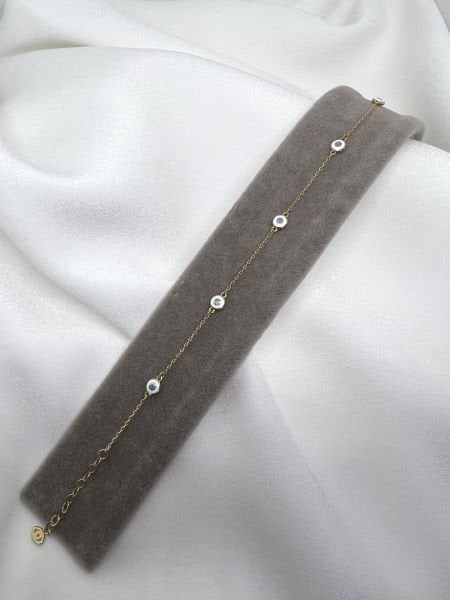 Beyaz Mineli Altın Nazarlık Bileklik