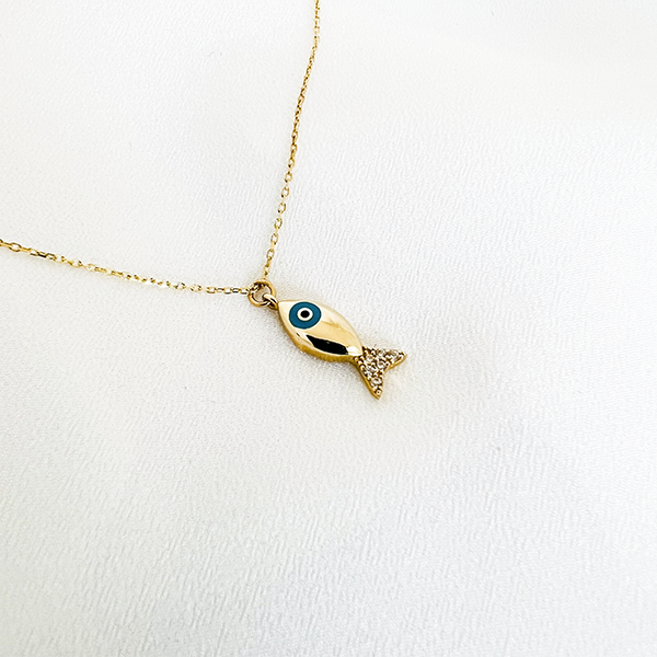 Nazarlıklı Balık Altın Tasarım Kolye