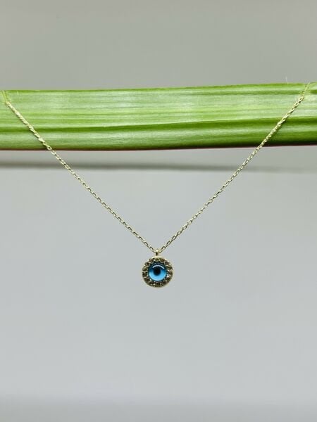 Taşlı Nazarlık Altın Tasarım Kolye